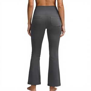 Ensemble 2 pièces de leggings de sport taille haute unis respirants en Spandex/Nylon pour femme, longueur cheville, pour la gym, le fitness et les activités sportives - Product Image 3