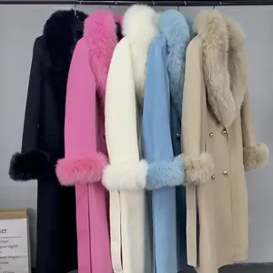 Luxe Lange Stijl Alpaca Bontjas Winter Mode Wollen Jas Trend Vrouwen Dubbele Gezicht Kasjmier Jas Bont