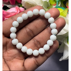 Best Quality White Quartz <b>Bracelet</b>: Round Gemstone Beads, Stretch <b>Bracelet</b> Unisex Classic Style Certified Anniversary Gift - Product Image 1