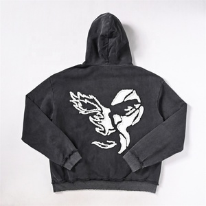 Sweat à capuche surdimensionné de haute qualité vintage, lavage vintage, 500 g/m², broderie de patchs usés, fermeture éclair, pour homme - Product Image 2