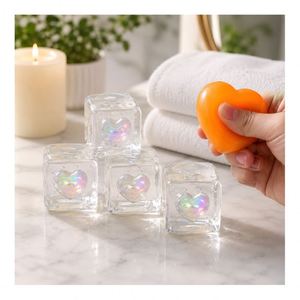 Bulk Glow in Dark Transparent Cube Heart <b>Squeeze</b> Toy Glitter Squishy Stress <b>Ball</b> Sensory Fidget Retail Gift Set - Product Image 3