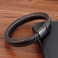 Alin Fermoirs magnétiques en acier inoxydable marron foncé Bracelets en cuir à double couche pour hommes