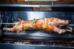 Dual Fuel Stainless Steel <strong>BBQ</strong> Spit <strong>Charcoal</strong> <strong>Gas</strong> Pig Roaster Heavy Duty Commercial Barbecue Grill 1500mm Party Adjustable Trolley - Product Image 2