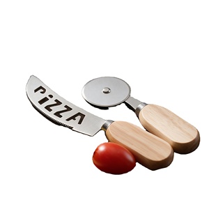<b>Baking</b> Oak Handle Cheese Cutting Stainless Steel Roller Pizza Knife Household Tool Set - Product Image 1