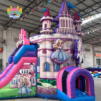 Châteaux gonflables à thème princesse gonflables pour parc d'attractions commercial avec toboggans et trampolines