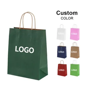 Biodegradable Custom Logo Handle Kraft Paper Bag Supermarket Packing Custom Paper Bag With Logo