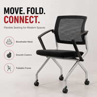 Chaise de bureau ergonomique en maille avec accoudoirs rabattables et roulettes en option, chaise de formation empilable pour salle de conférence