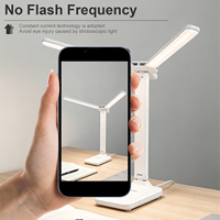 Lámpara de Escritorio LED, Luz de Lectura para el Cuidado de los Ojos, Control Táctil, Regulable, 3 Temperaturas de Color Ajustables, Soporte para Teléfono, Lámpara de Estudio