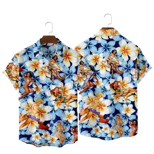 Vintage Print Hawaiian Beach Summer Short sleeve Hawaiin Button Up Shirts