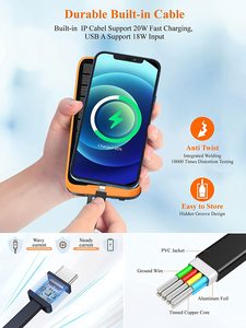 38800MAh 5 Đầu Ra QC3.0 Sạc Nhanh Năng Lượng Mặt Trời Battery Pack PD20W Được Xây Dựng Trong Cáp Điện Thoại Di Động <span class=keywords><strong>Charger</strong></span> Năng Lượng Mặt Trời Powerbanks Với LED <span class=keywords><strong>Torch</strong></span> - Product Image 5