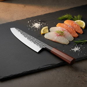 Ensemble de couteaux de cuisine élégants en acier inoxydable japonais Gyuto PRO avec manche en bois d'ébène Padauk pour trancher - Product Image 3