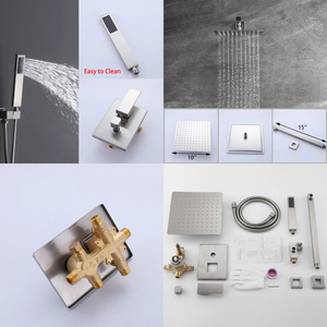 Douche murale carrée encastrée Xinxi, style américain, en acier inoxydable chromé, pour hôtels, avec jet pluie BX - Product Image 2