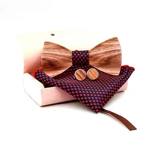 Zebra 3D Wooden Bow Ties With Pocket Square Fancy Handmade Wood Bow TIes Gift Set