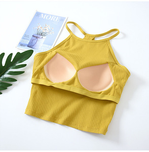 2023 été Offre Spéciale femmes <span class=keywords><strong>coton</strong></span> sans couture court mince sangle sport culture <span class=keywords><strong>gilet</strong></span> haut avec soutien-gorge sans fil - Product Image 3