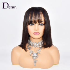 Derun HAIR FACTORY nuovo Design parrucche vergini allineate con cuticole brasiliane, parrucche con frangia frontale in pizzo corto bob - Product Image 1