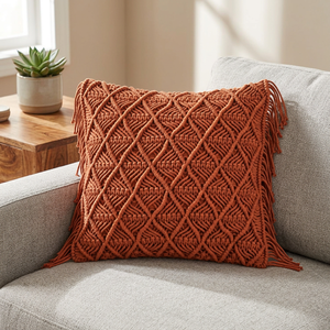 Handmade Macrame Square Cushion <b>Cover</b> Plain Style <b>for</b> Home & Hotel Use at Bulk Price Direct Indian Manufacturer - Product Image 3