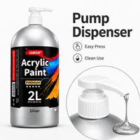Peinture acrylique argentée 2L avec pompe distributrice, couleur acrylique pour artistes, pour toiles murales, fournitures de peinture artisanale DIY