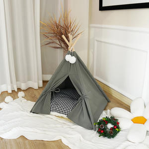 Perrera plegable para viajes, cama para mascotas, tienda semicerrada con cojín extraíble para gatos y perros con patrón de animales, jaula para mascotas - Product Image 1