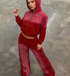 Haut à capuche personnalisé pour homme, style streetwear, surdimensionné, superposé, avec strass filigranés effet soleil, tenue de sport écologique - Product Image 2