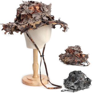 Nouveau design Chapeau bob effet vieilli camouflage jungle feuilles bioniques à large bord, chapeau de soleil pour activités de plein air et entraînement, pour hommes et femmes - Product Image 1