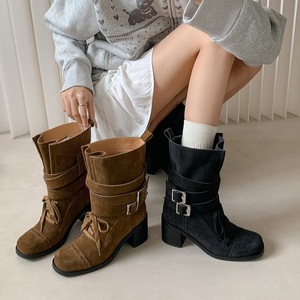 Botas de Caballero de Piel de Vaca con Hebilla de Lazo de Alta Calidad, Botas Clásicas Casuales Retro con Tacón Cuadrado Grueso, Botas de Piel Auténtica Sin Cordones - Product Image 6