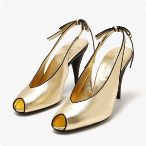 Sandalias de tacón alto con punta abierta para mujer, estilo peep toe, con aberturas laterales, lazo trasero, zapatos de boda, stilettos, slingback, para verano - Product Image 3