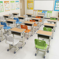 Conjunto de Silla y Escritorio Ergonómico Ajustable en Altura para Niños, Estructura de Acero de 3 Etapas, Doble Almacenamiento, para Escuela, Hogar y Estudio, Venta al Por Mayor