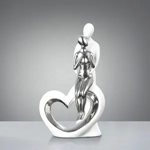 European modern creative sweet design couple heart shape silver white interior ceramics bedroom decor