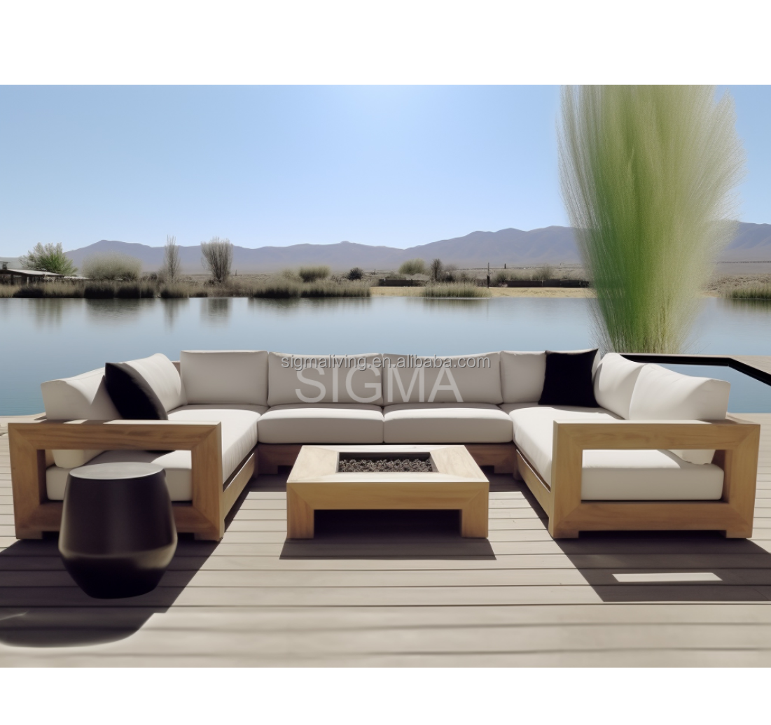 Hotel Luxury Outdoor Patio All Weather Garden Sofa Set Solid Wooden Furniture Teak Sofa