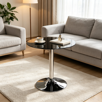 Mesa Auxiliar Redonda de Vidrio Templado Resistente, Mesa de Centro con Pedestal, Muebles Modernos para Sala de Estar, Mesa Lateral para Villa