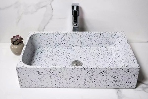 Lavabo <span class=keywords><strong>carré</strong></span> en pierre BOTON STONE, plan de toilette en pierre, lavabo rond blanc, lavabo en terrazzo, lavabo de salle de bain - Product Image 3