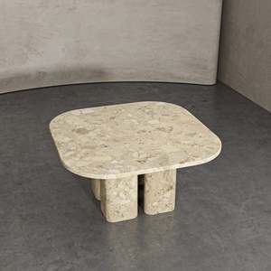 Tavolo da Pranzo in Marmo Beige Quadrato con Piano Arrotondato e <span class=keywords><strong>Gambe</strong></span> Cilindriche Spesse <span class=keywords><strong>per</strong></span> Ristorante e Casa - Product Image 4