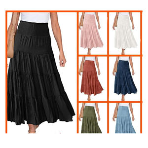 Femmes décontracté taille haute Vintage Midi longue jupe extensible taille soie-sensation tenue de tous les jours Style facile taille naturelle - Product Image 5