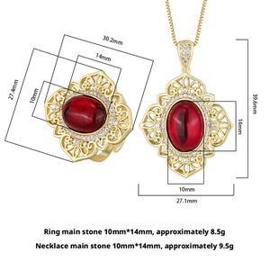 Parures de bijoux vintage écologiques en cuivre 10*14mm avec zircon rouge, design rétro ajouré, hypoallergéniques, bijoux haut de gamme - Product Image 2