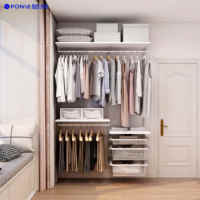Armoire ouverte moderne de luxe personnalisée, étagère de rangement écologique, porte-vêtements en bois pour chambre, atelier, escalier