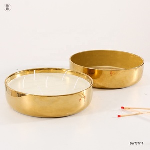 Giare Portacandela Rotonde Grandissime in Ceramica di Lusso Dorate Personalizzate all'Ingrosso, Ciotola Portacandela Stile Impastiera, Idea Regalo di Natale e Decorazione per la Casa - Product Image 3