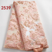 Tissu en dentelle brodée jacquard bleu roi en gros 2539 pour robes, motifs floraux africains