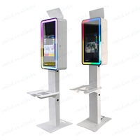 Espejo de cristal de 32 "Monitor de pantalla táctil LCD de 21,5" Máquina de quiosco para cabina de fotos Marco de luz LED Flash RGB con impresora de cámara adaptada