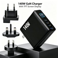 Produits tendances : Adaptateur de voyage multi-appareils 30W à charge rapide pour ordinateur portable, prise EU/UK/AU/US, chargeur GaN 140W avec écran TFT