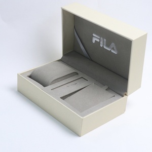 Boîtes et étuis à montres de luxe personnalisés avec logo noir et orange pour couple, en cuir PU et velours, boîte cadeau carrée avec coussin personnalisé - Product Image 3