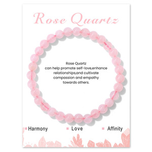 Pulsera Elástica de Cuarzo Rosa Natural de 6 mm con Tarjeta de <span class=keywords><strong>Significado</strong></span>, Joyería de Cristal Curativo - Product Image 5