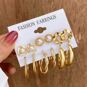Nouvelles Boucles d'Oreilles Créoles Tendance en Alliage de Zinc, Cœur Géométrique, Perle, Plaqué Or, Grandes, Certifiées par un tiers, pour Bijoux Unisexe - Product Image 2