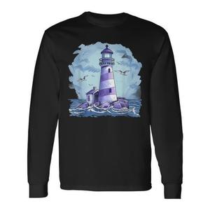 Camiseta de manga larga Lighthouse Seaside House con diseño de faro, vela, mar y playa - Product Image 1
