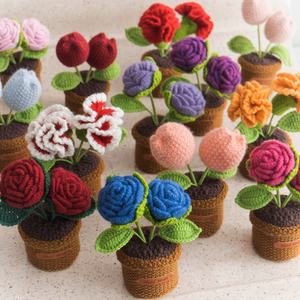 Jardinières en fil crocheté, cadeaux floraux pour <span class=keywords><strong>amis</strong></span>, petites jardinières décoratives de bureau, fleurs artificielles - Product Image 1