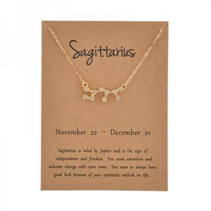 Collana all'ingrosso placcata oro con 12 segni zodiacali, ciondolo a stella con strass, gioiello portafortuna, girocollo oroscopo, collana con biglietto dei desideri astrologico - Product Image 6