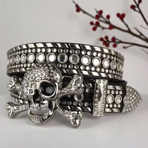 Cinturón Punk con Calavera y Pedrería, Hebilla de Aleación, 105cm 115cm 125cm 135cm, Estilo Hip Hop, Cinturón de PU - Product Image 4