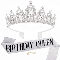 Ensemble Couronne et Ceinture Diamantées en Alliage d'Aluminium Scintillant pour Décoration de Reine, Idéal pour la Saint-Valentin et les Anniversaires - Vente en Gros