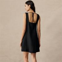 OEM 2022 Haute Qualité Lin Coton Mini Robe À La Mode Simple Noir D'été Sans Manches Col Carré pour les Femmes De Luxe Décontracté