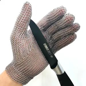 Butcher Food Contact 304L Five Finger Metal Hook Cut Resistant Stainless Steel Mesh Chain Mail Gloves