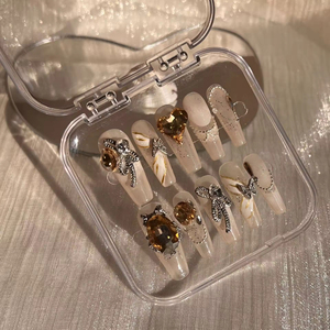 Cercueil court fait à la main ongles artificiels faits à la main presse sur les ongles <span class=keywords><strong>faux</strong></span> 3D acrylique DesignRhinestone luxe Long cercueil - Product Image 6